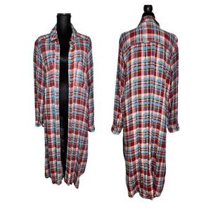 Anthropologie Pilcro Red Blue Plaid Gingham Button-Down Shirt (Womens M)